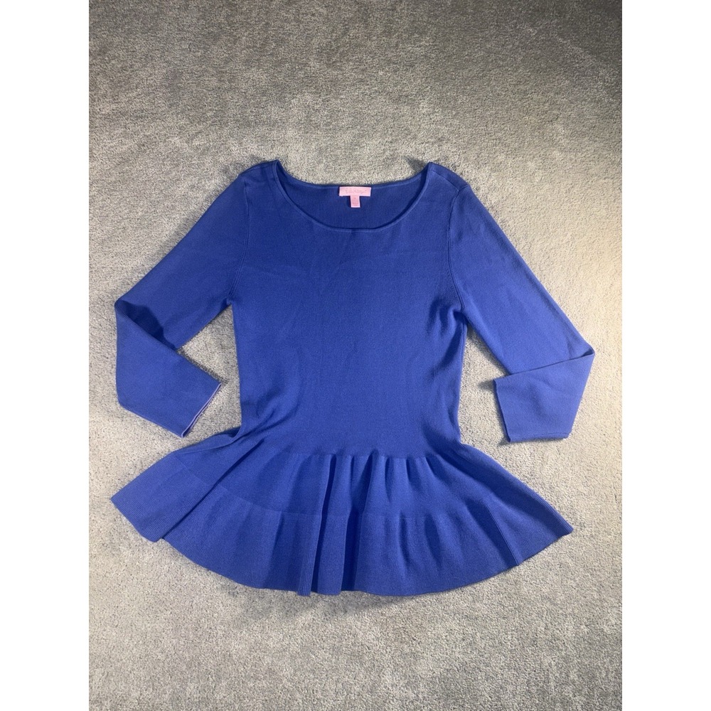 lilly pulitzer celene sweater peplum purple/blue medium Viscose Nylon
